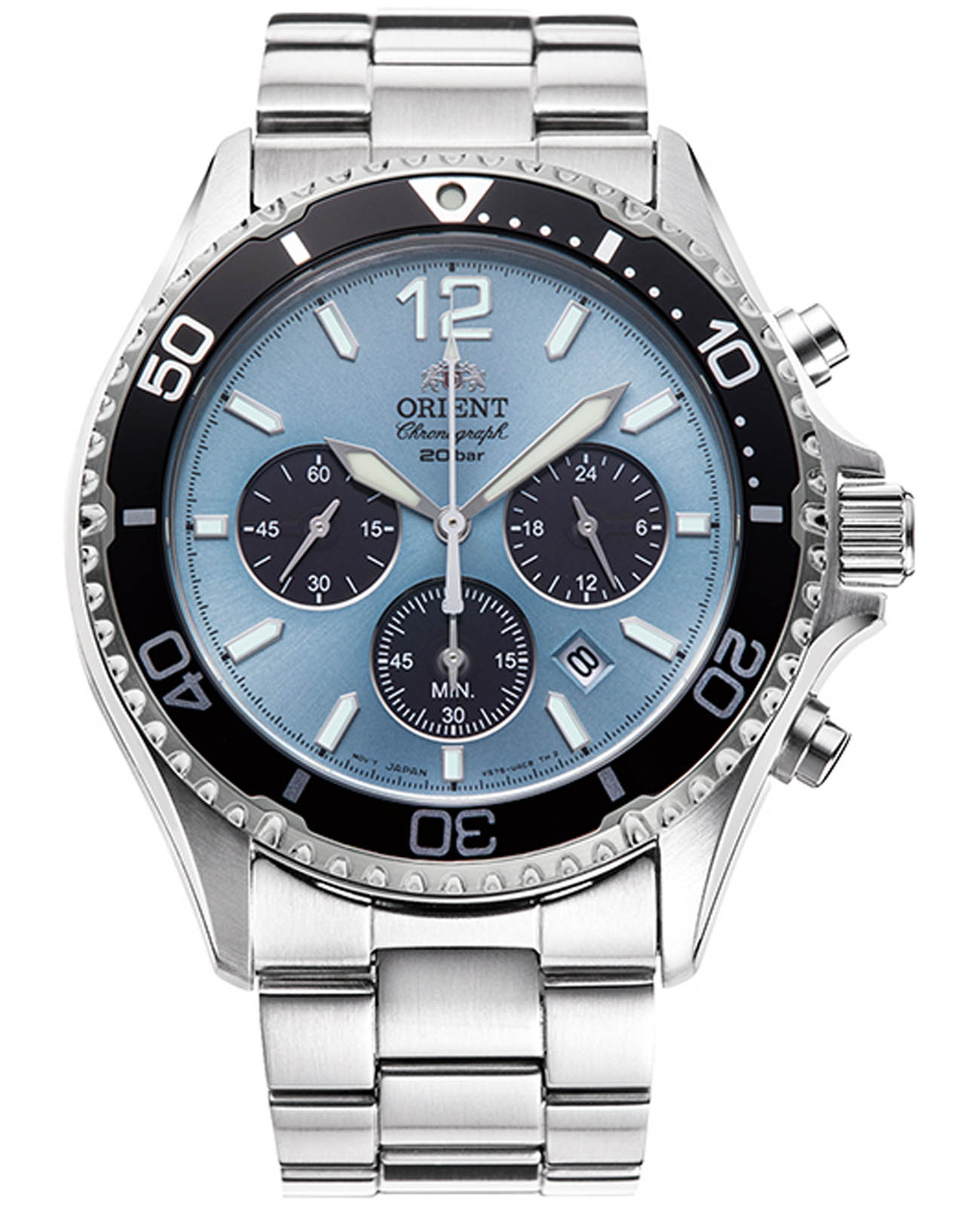 Orient Orient Chronograph RA-TX0206L (RN-TX0206L)  RA-TX0206L кварцевые мужские часы голубой циферблат, браслет нержавеющая сталь — вид спереди